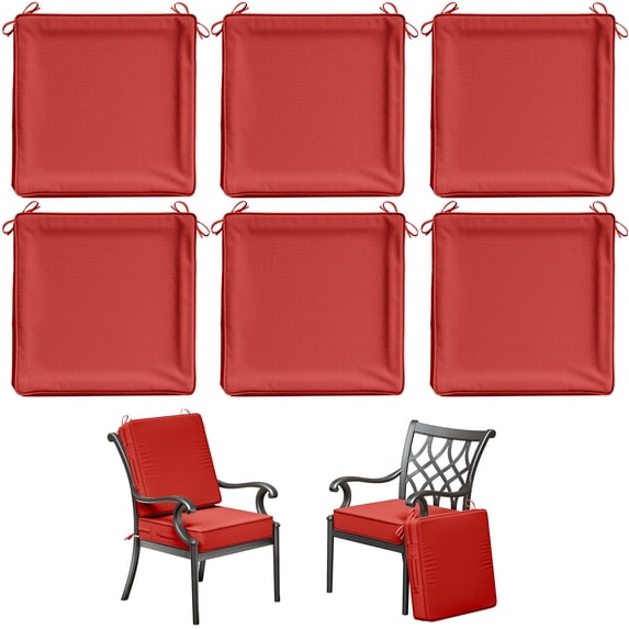 Kimunuk 6Pcs Outdoor Chair Cushions Slipcovers, 19" x 19" Red Replacement Waterproof Non-Slip Patio Seat Cushion Covers with Handle, Covers Only