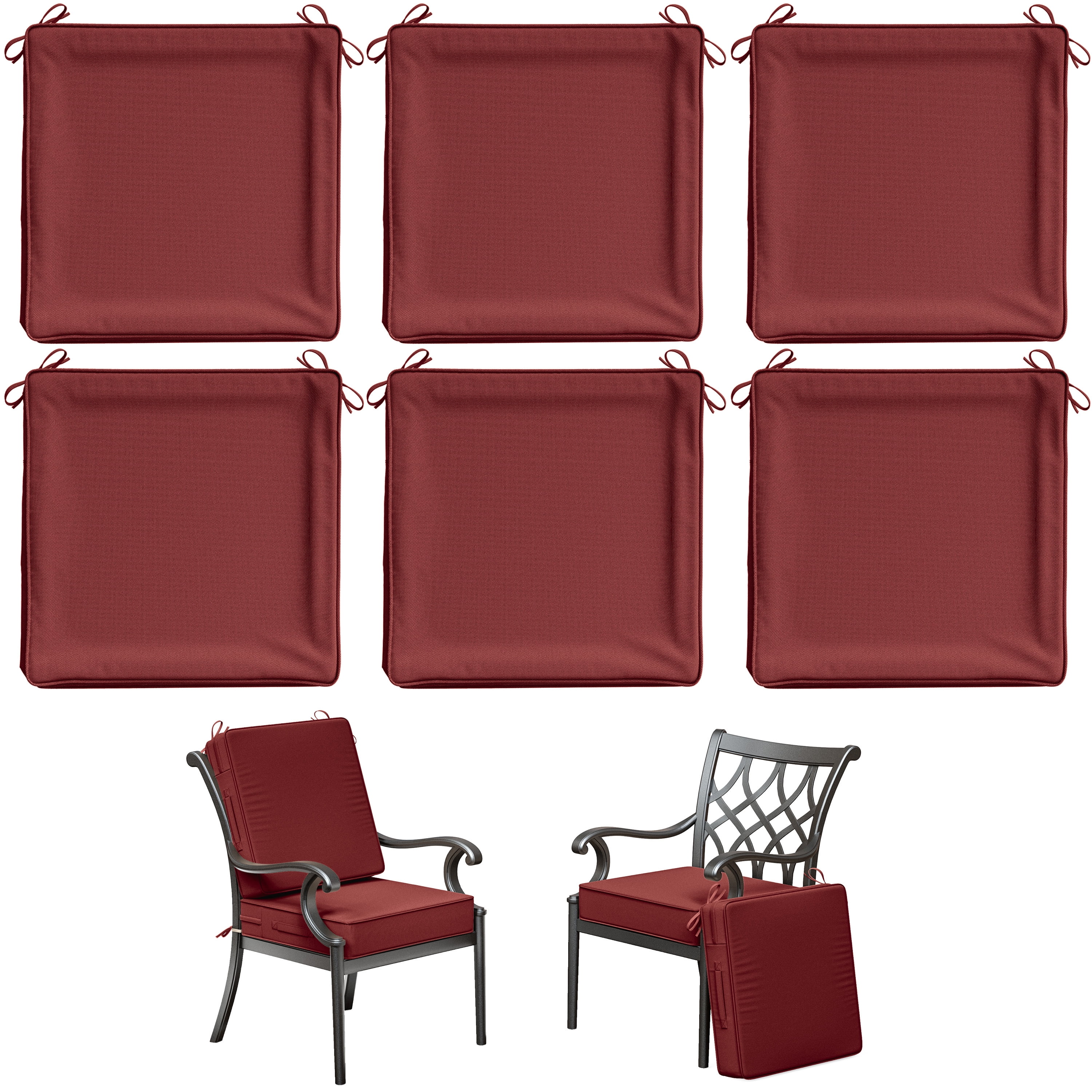 Kimunuk 6Pcs Outdoor Chair Cushions Slipcovers, 22" x 22" Burgundy Replacement Waterproof Non-Slip Patio Seat Cushion Covers with Handle, Covers Only