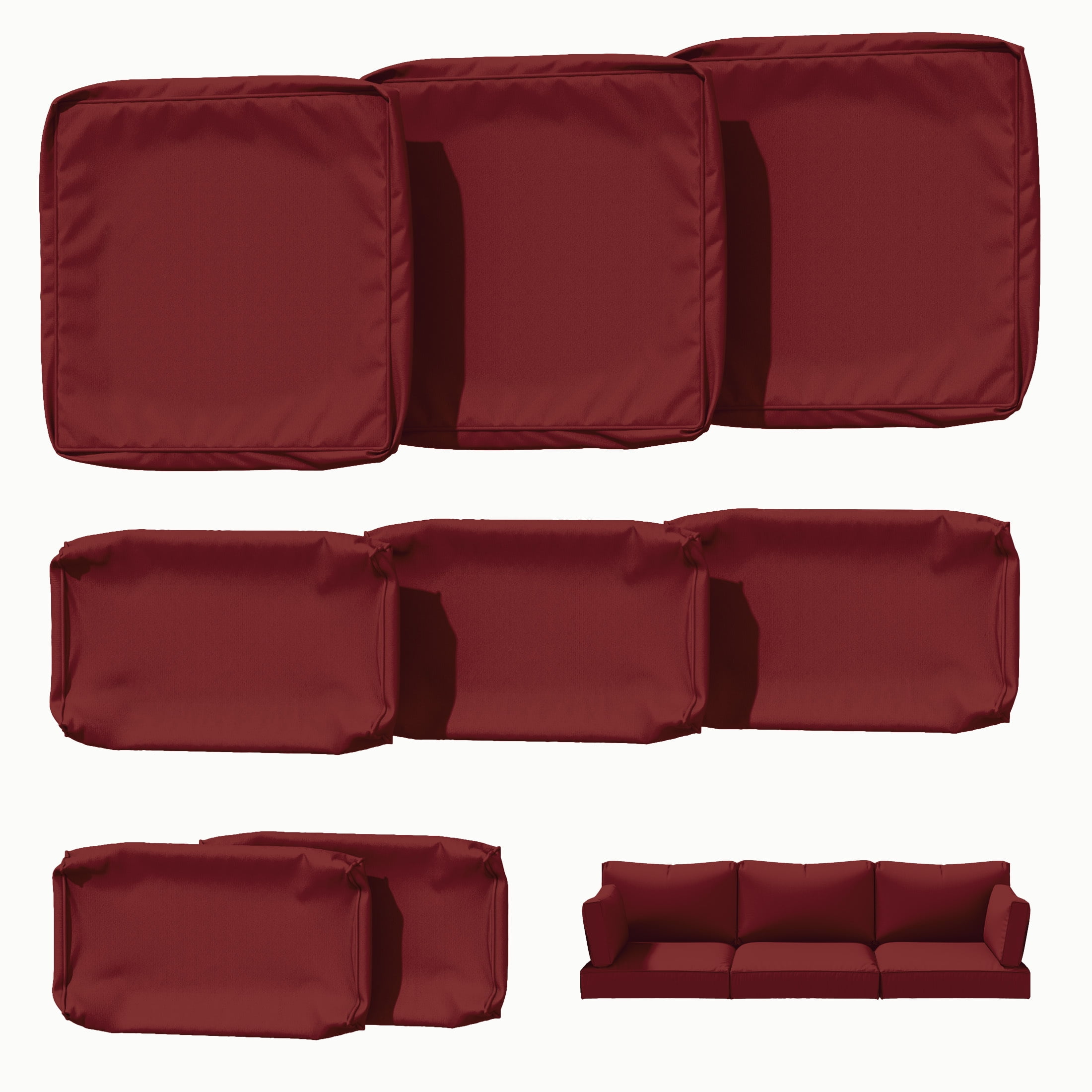 Kimunuk 8 Pcs Outdoor Cushion Covers for Patio Furniture, Washable Outdoor Cushion Slipcovers Replacement with Zipper for 3 Seat Rattan Sofa, Burgundy
