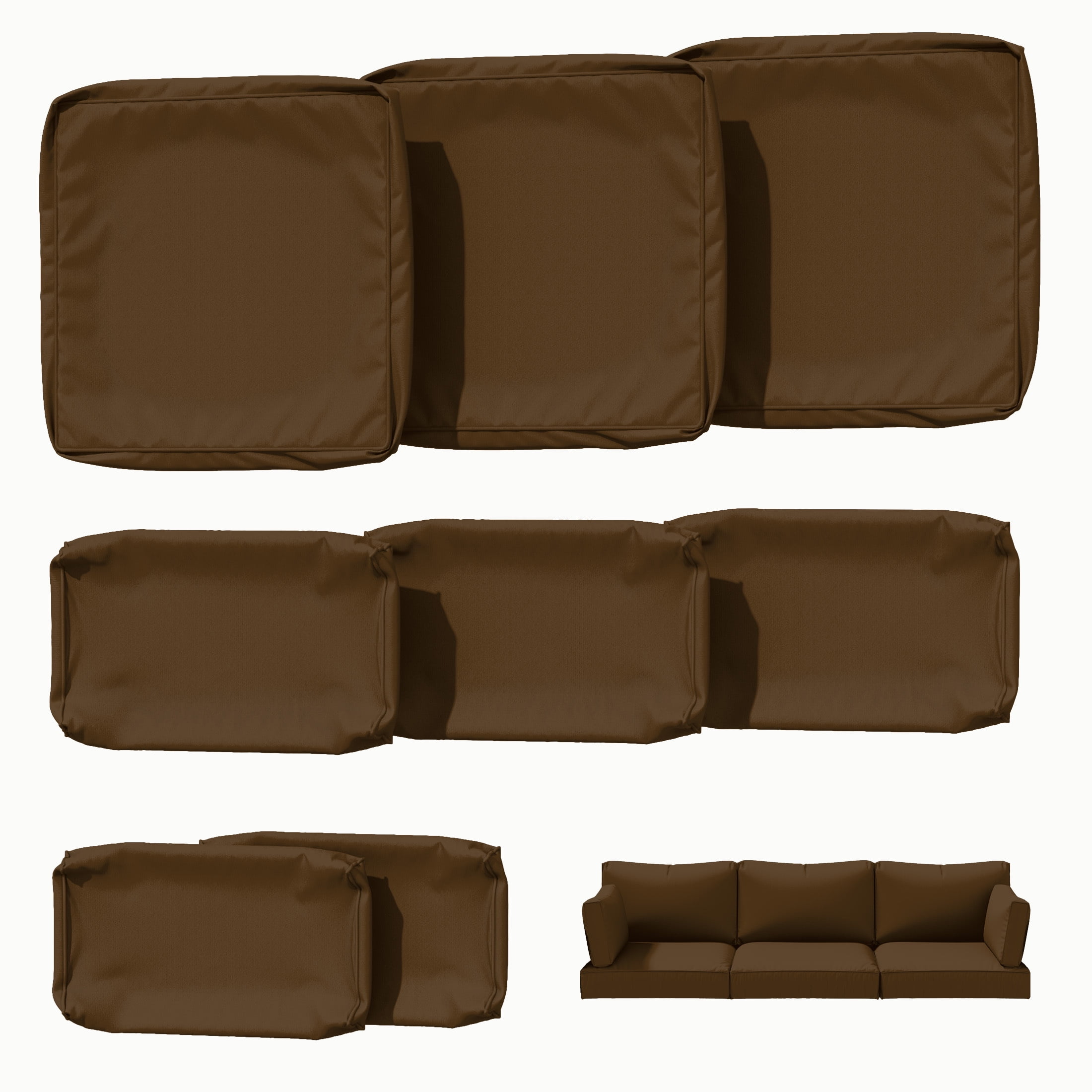 Kimunuk 8 Pcs Outdoor Cushion Covers for Patio Furniture, Washable Outdoor Cushion Slipcovers Replacement with Zipper for 3 Seat Rattan Sofa, Chocolate