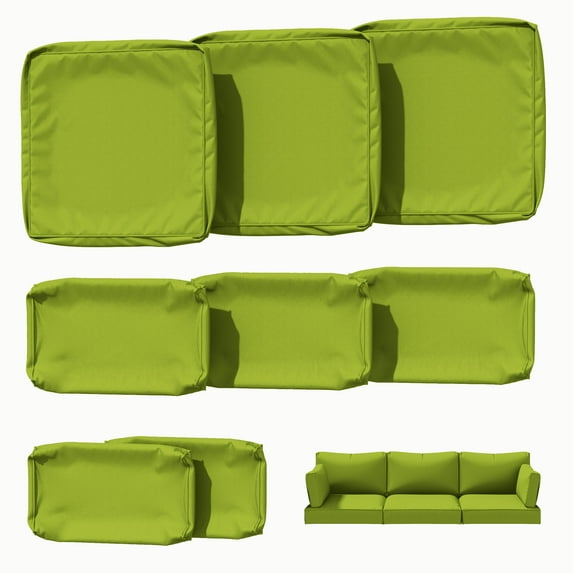 Kimunuk 8 Pcs Outdoor Cushion Covers for Patio Furniture, Washable Outdoor Cushion Slipcovers Replacement with Zipper for 3 Seat Rattan Sofa, Grass Green