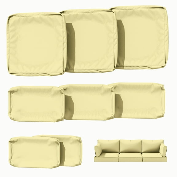 Kimunuk 8 Pcs Outdoor Cushion Covers for Patio Furniture, Washable Outdoor Cushion Slipcovers Replacement with Zipper for 3 Seat Rattan Sofa, Light Yellow