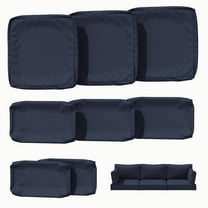 Kimunuk 8 Pcs Outdoor Cushion Covers for Patio Furniture, Washable Outdoor Cushion Slipcovers Replacement with Zipper for 3 Seat Rattan Sofa, Navy Blue