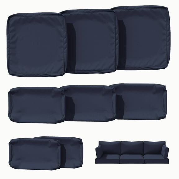 Kimunuk 8 Pcs Outdoor Cushion Covers for Patio Furniture, Washable Outdoor Cushion Slipcovers Replacement with Zipper for 3 Seat Rattan Sofa, Navy Blue
