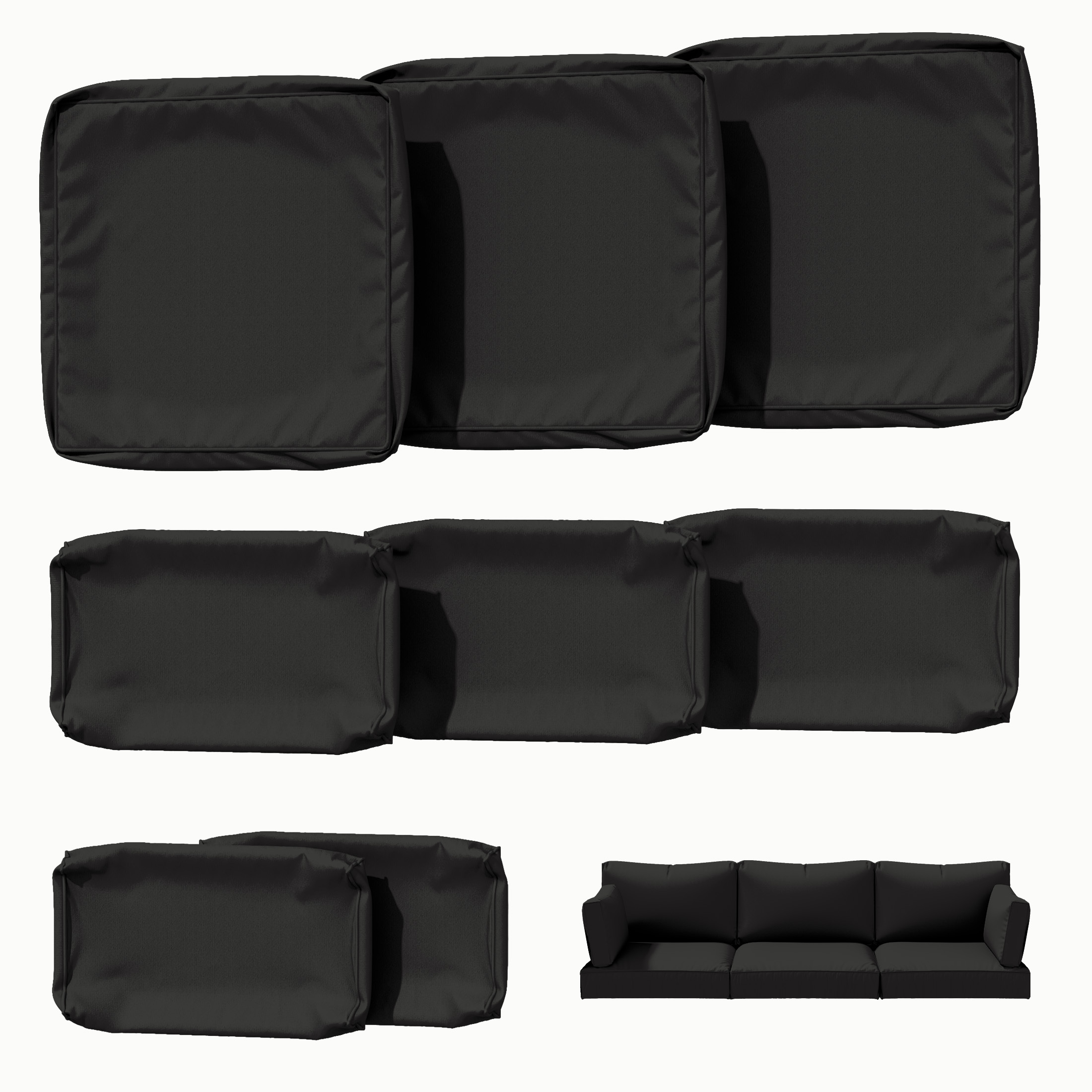 Kimunuk 8 Pcs Outdoor Cushion Covers for Patio Furniture, Washable Outdoor Cushion Slipcovers Replacement with Zipper for 3 Seat Rattan Sofa, Black