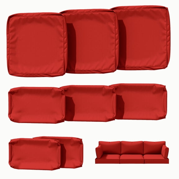 Kimunuk 8 Pcs Outdoor Cushion Covers for Patio Furniture, Washable Outdoor Cushion Slipcovers Replacement with Zipper for 3 Seat Rattan Sofa, Red