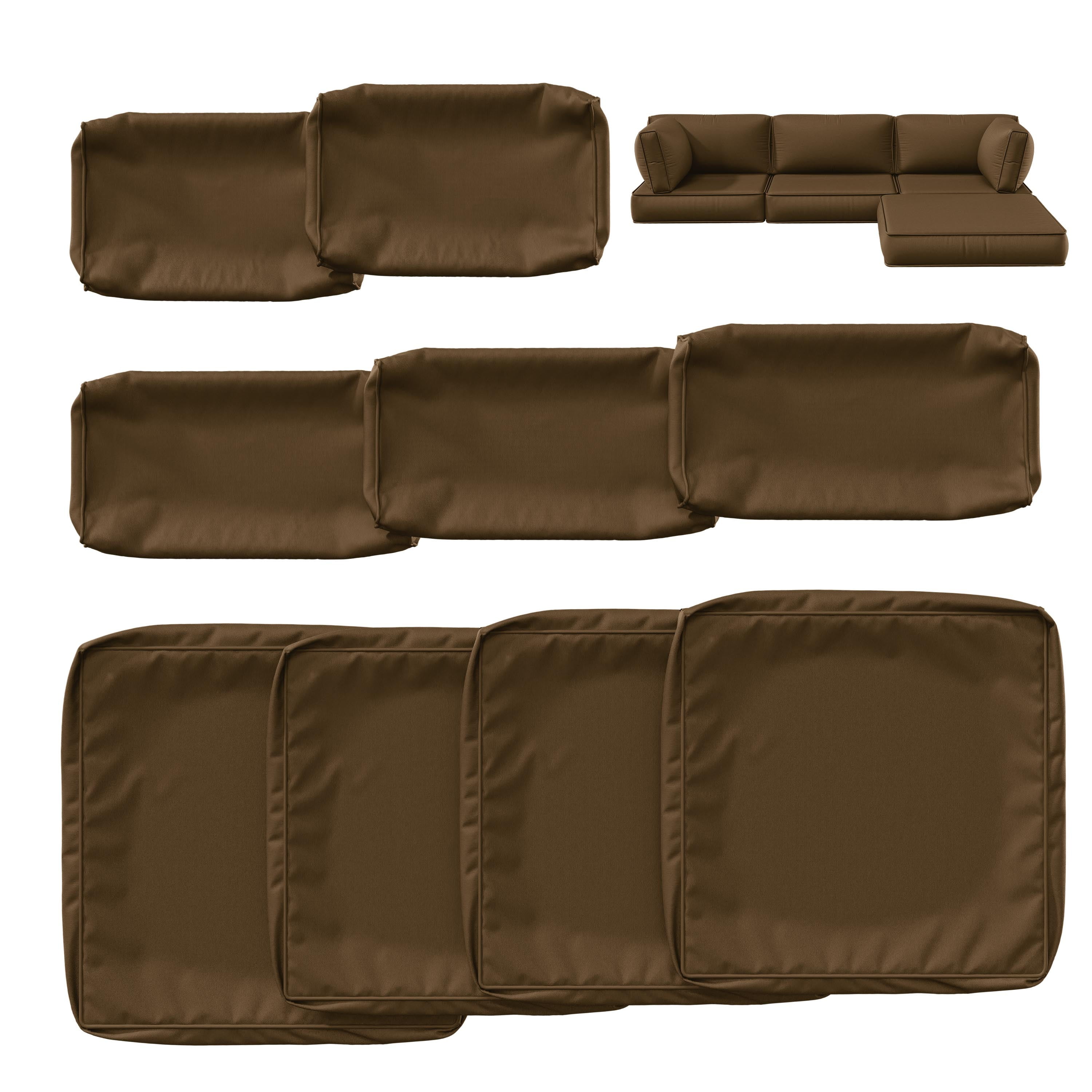 Kimunuk 9Pcs Outdoor Slipcovers for Cushions, Waterproof Patio Cushion Replacement Covers with Zipper for 4-Seat Patio Furniture Set, Chocolate