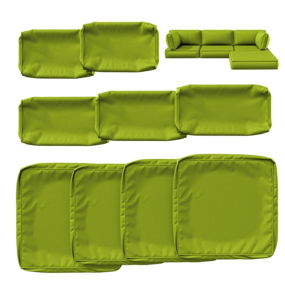 Kimunuk 9Pcs Outdoor Slipcovers for Cushions, Waterproof Patio Cushion Replacement Covers with Zipper for 4-Seat Patio Furniture Set, Grass Green