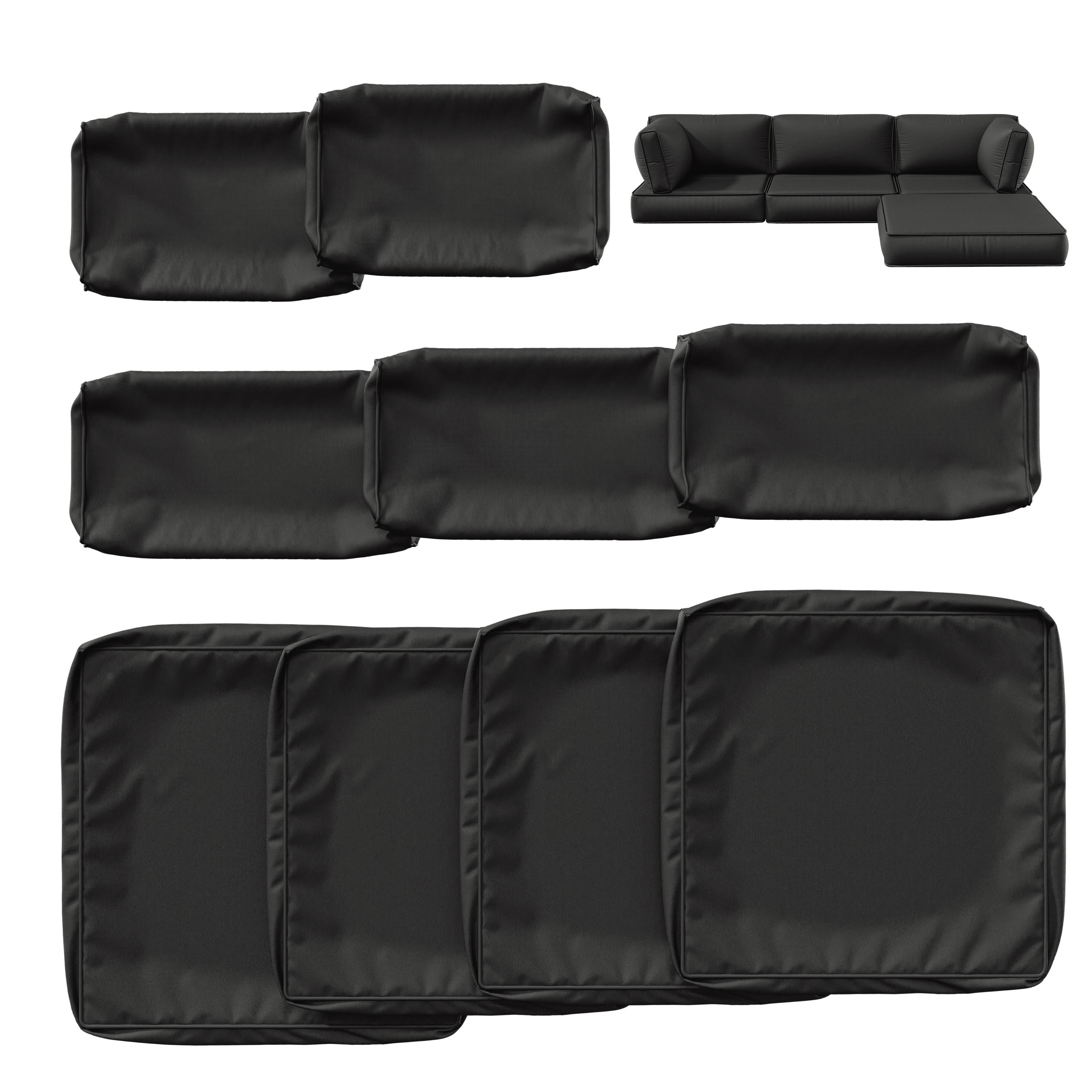 Kimunuk 9Pcs Outdoor Slipcovers for Cushions, Waterproof Patio Cushion Replacement Covers with Zipper for 4-Seat Patio Furniture Set, Black