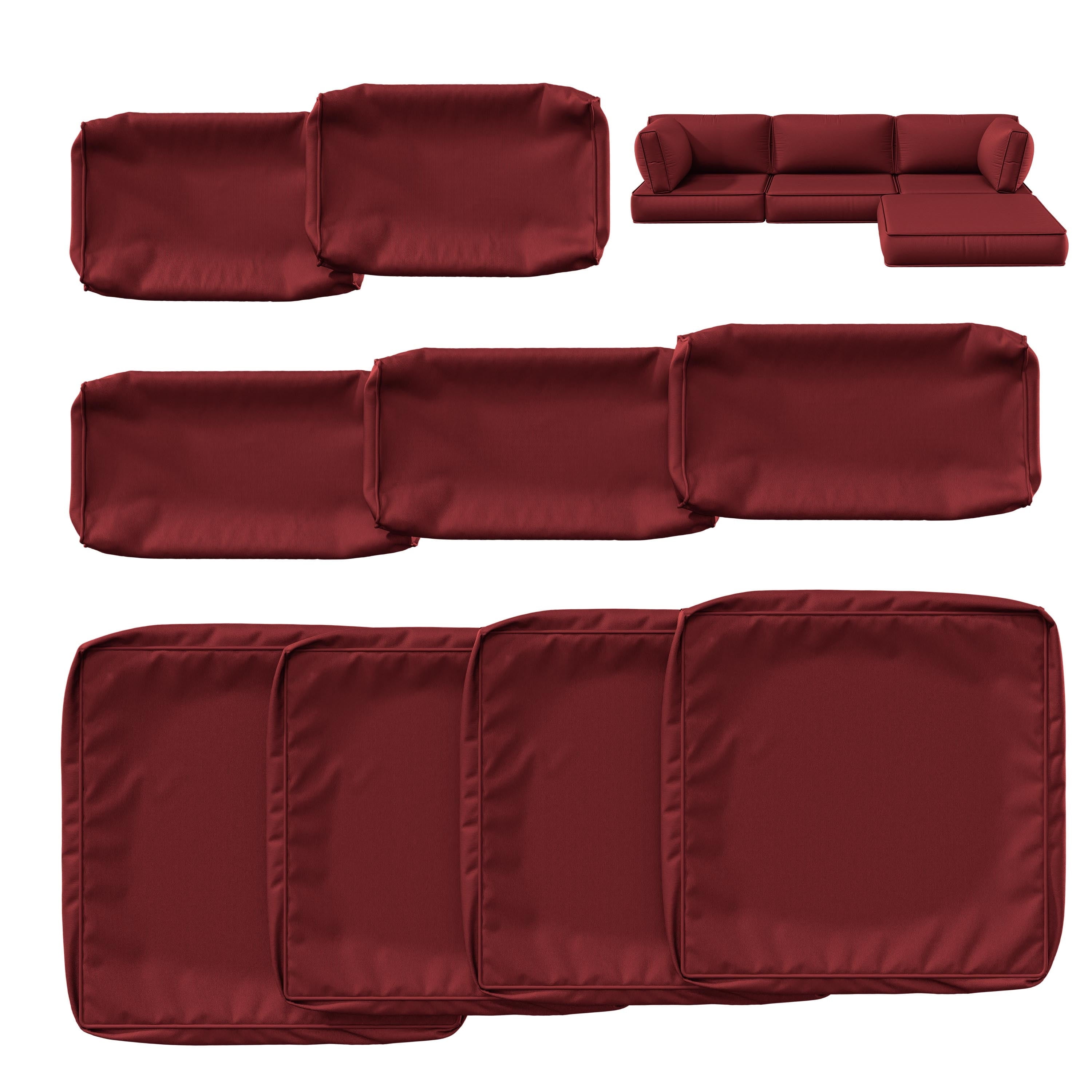 Kimunuk 9Pcs Outdoor Slipcovers for Cushions, Waterproof Patio Cushion Replacement Covers with Zipper for 4-Seat Patio Furniture Set, Burgundy