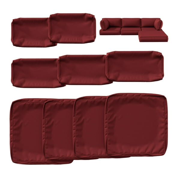 Kimunuk 9Pcs Outdoor Slipcovers for Cushions, Waterproof Patio Cushion Replacement Covers with Zipper for 4-Seat Patio Furniture Set, Burgundy