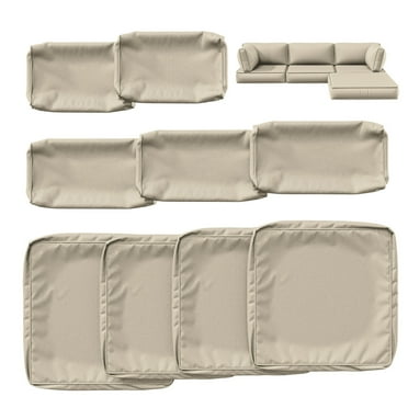 Kimunuk 9 Pcs Outdoor Patio Cushion Covers with 4 Sizes, Replacement Waterproof with Zipper for 4-Seat Patio Furniture Set, Slipcovers Only, Cream