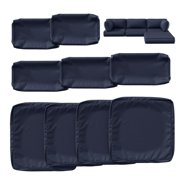 Kimunuk 9Pcs Outdoor Slipcovers for Cushions, Waterproof Patio Cushion Replacement Covers with Zipper for 4-Seat Patio Furniture Set, Navy