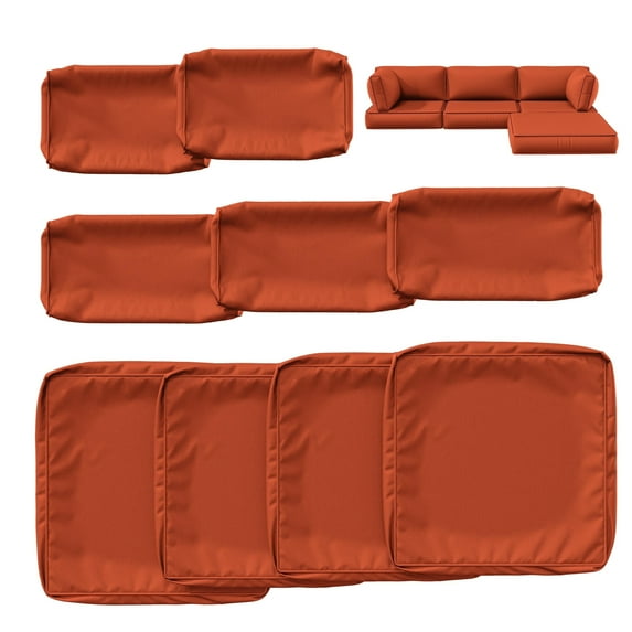 Kimunuk 9Pcs Outdoor Slipcovers for Cushions, Waterproof Patio Cushion Replacement Covers with Zipper for 4-Seat Patio Furniture Set, Orange