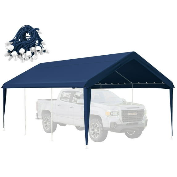 Kimunuk Canopy Replacement Cover, 12' x 20' Outdoor Portable Carport Replacement Canopy with Ball Bungees for Car Garage Shelter Tent Party Tent, Blue ,Frame is Not Included