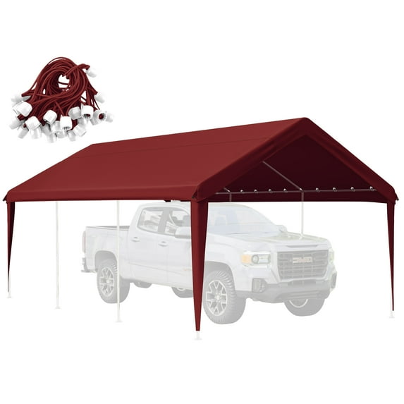Kimunuk Canopy Replacement Cover, 12' x 20' Outdoor Portable Carport Replacement Canopy with Ball Bungees for Car Garage Shelter Tent Party Tent, Burgundy ,Frame is Not Included