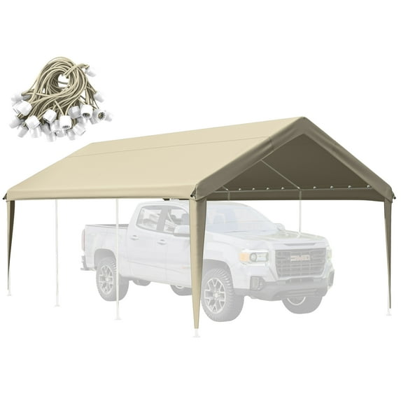 Kimunuk Canopy Replacement Cover, 12' x 20' Outdoor Portable Carport Replacement Canopy with Ball Bungees for Car Garage Shelter Tent Party Tent, Cream ,Frame is Not Included