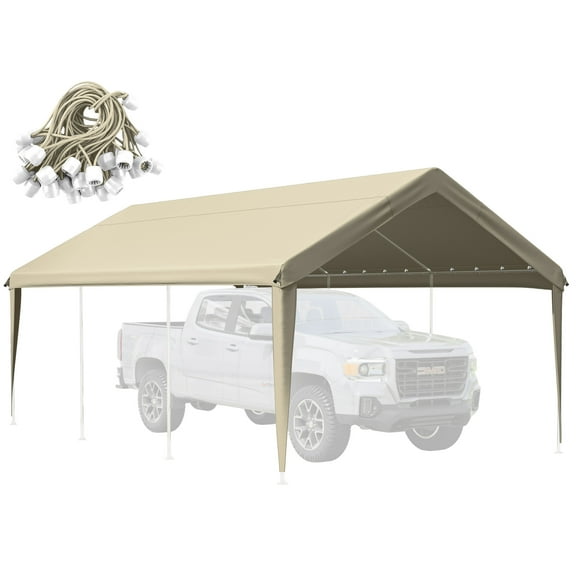 Kimunuk Canopy Replacement Cover, 12' x 20' Outdoor Portable Carport Replacement Canopy with Ball Bungees for Car Garage Shelter Tent Party Tent, Cream ,Frame is Not Included