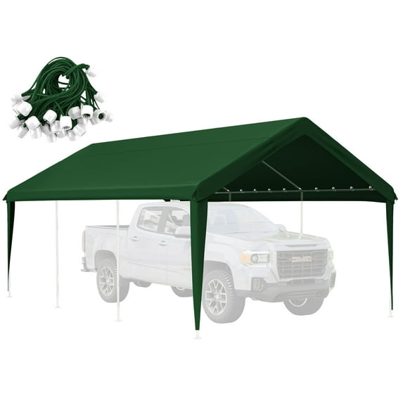 Kimunuk Canopy Replacement Cover, 12' x 20' Outdoor Portable Carport Replacement Canopy with Ball Bungees for Car Garage Shelter Tent Party Tent, Green ,Frame is Not Included