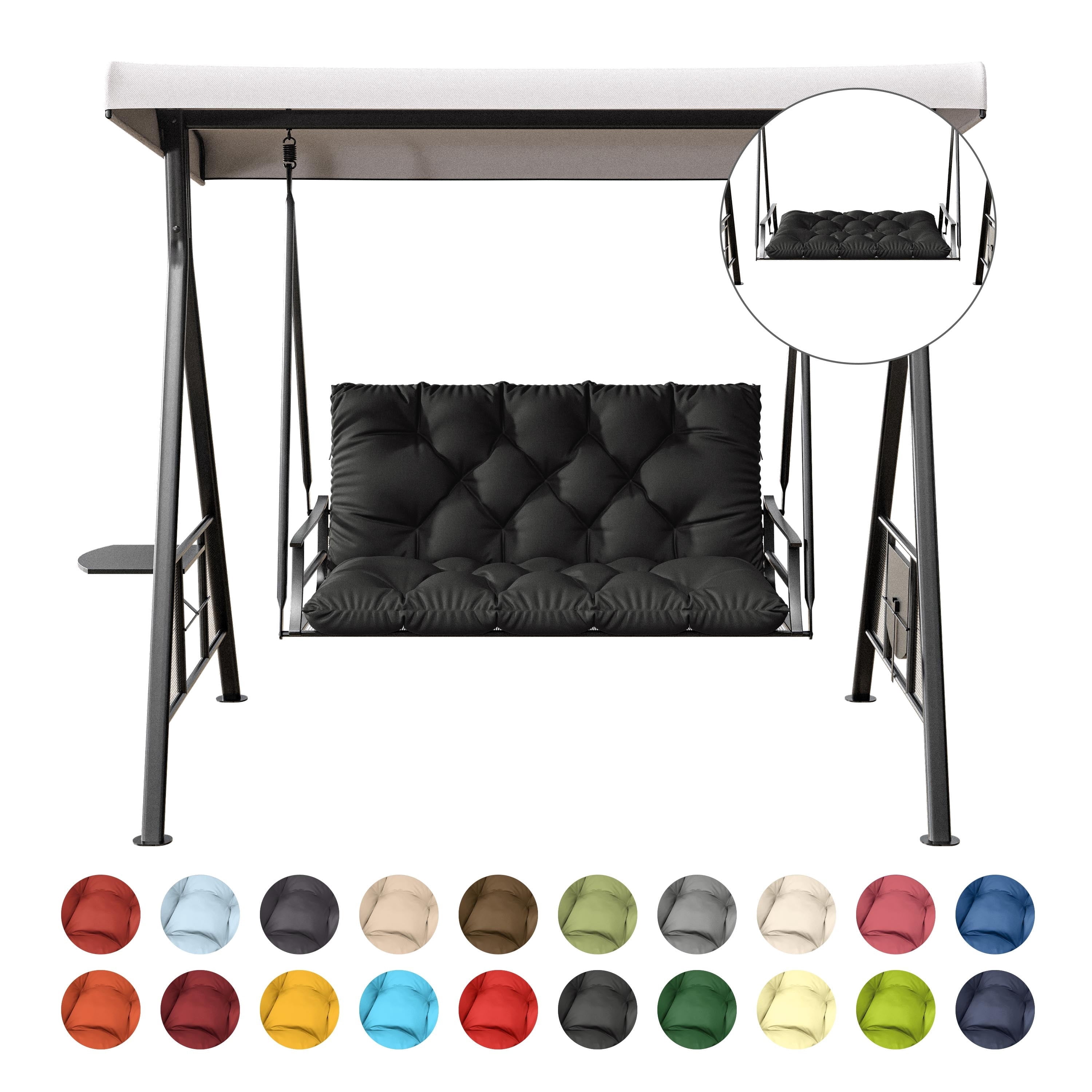 Kimunuk Outdoor Porch Swing Cushion, 40" X 40" X 5" Waterproof Bench Chair Replacement Cushion with 6 Ties for Patio, Black