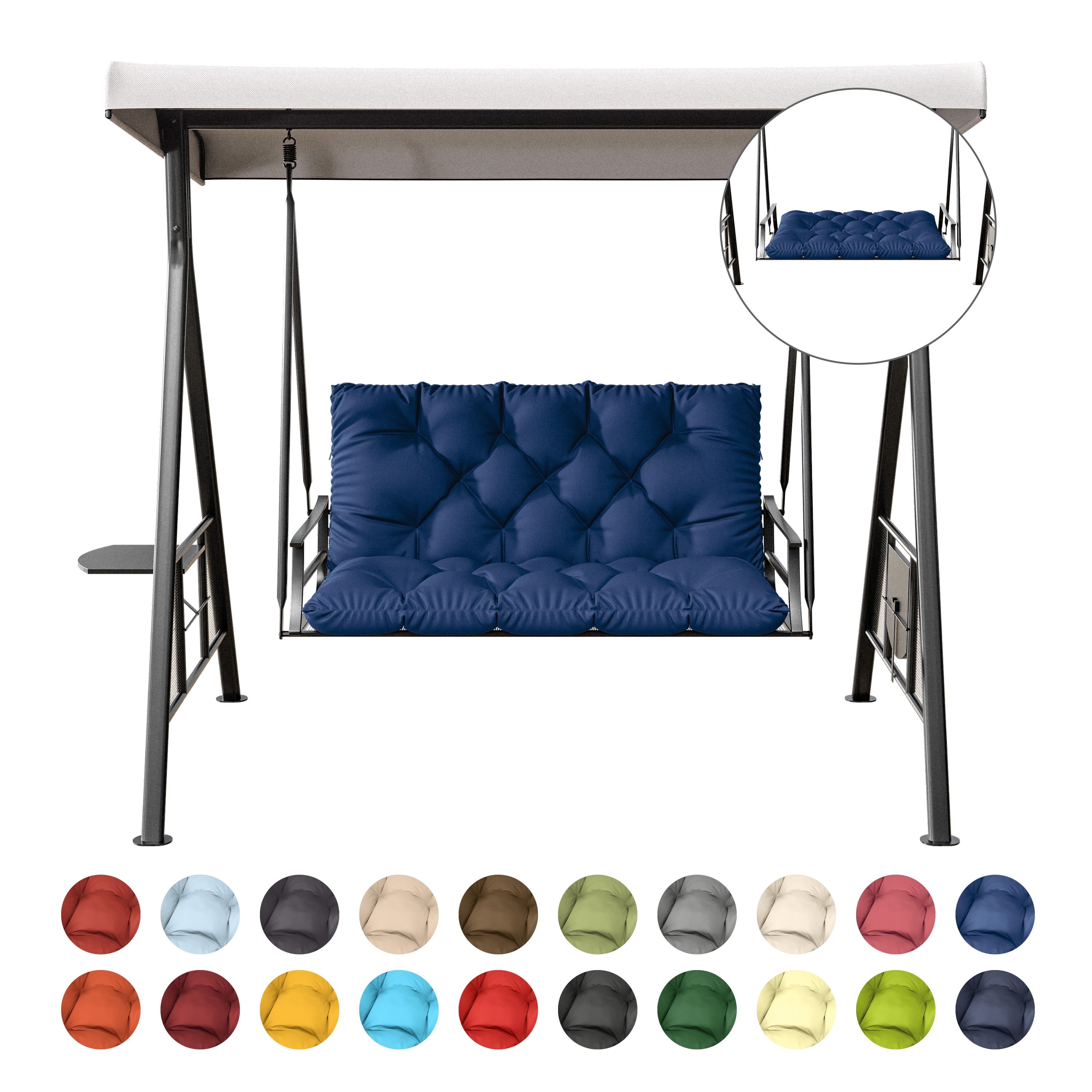 Kimunuk Outdoor Porch Swing Cushion, 40" X 40" X 5" Waterproof Bench Chair Replacement Cushion with 6 Ties for Patio, Blue