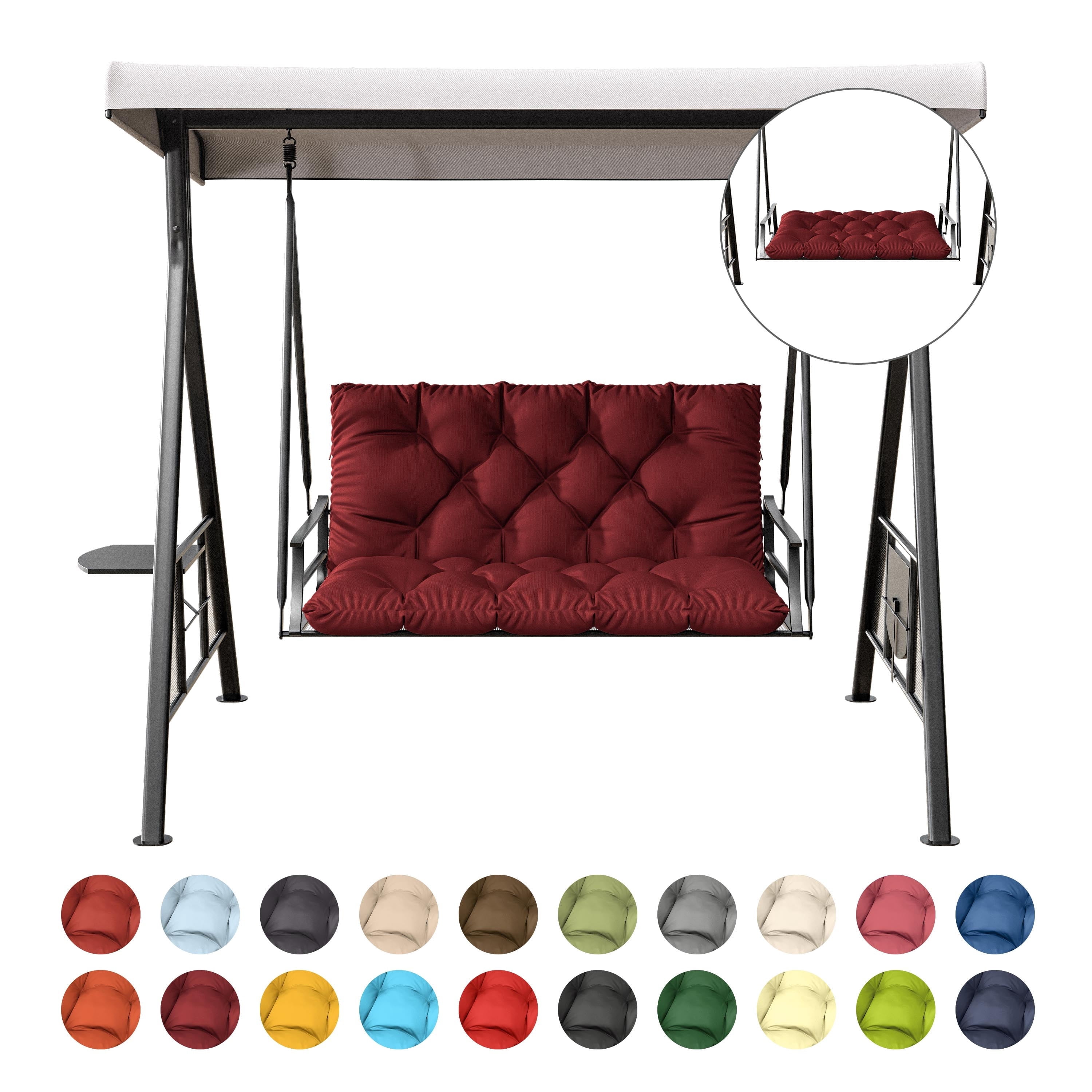 Kimunuk Outdoor Porch Swing Cushion, 40" X 40" X 5" Waterproof Bench Chair Replacement Cushion with 6 Ties for Patio, Burgundy