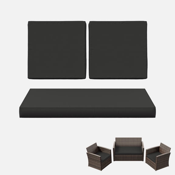 Kimunuk 3 Piece Wicker Chair Cushions, Waterproof Patio Loveseat Chair Cushions Set for Outdoor Indoor Furniture, Black