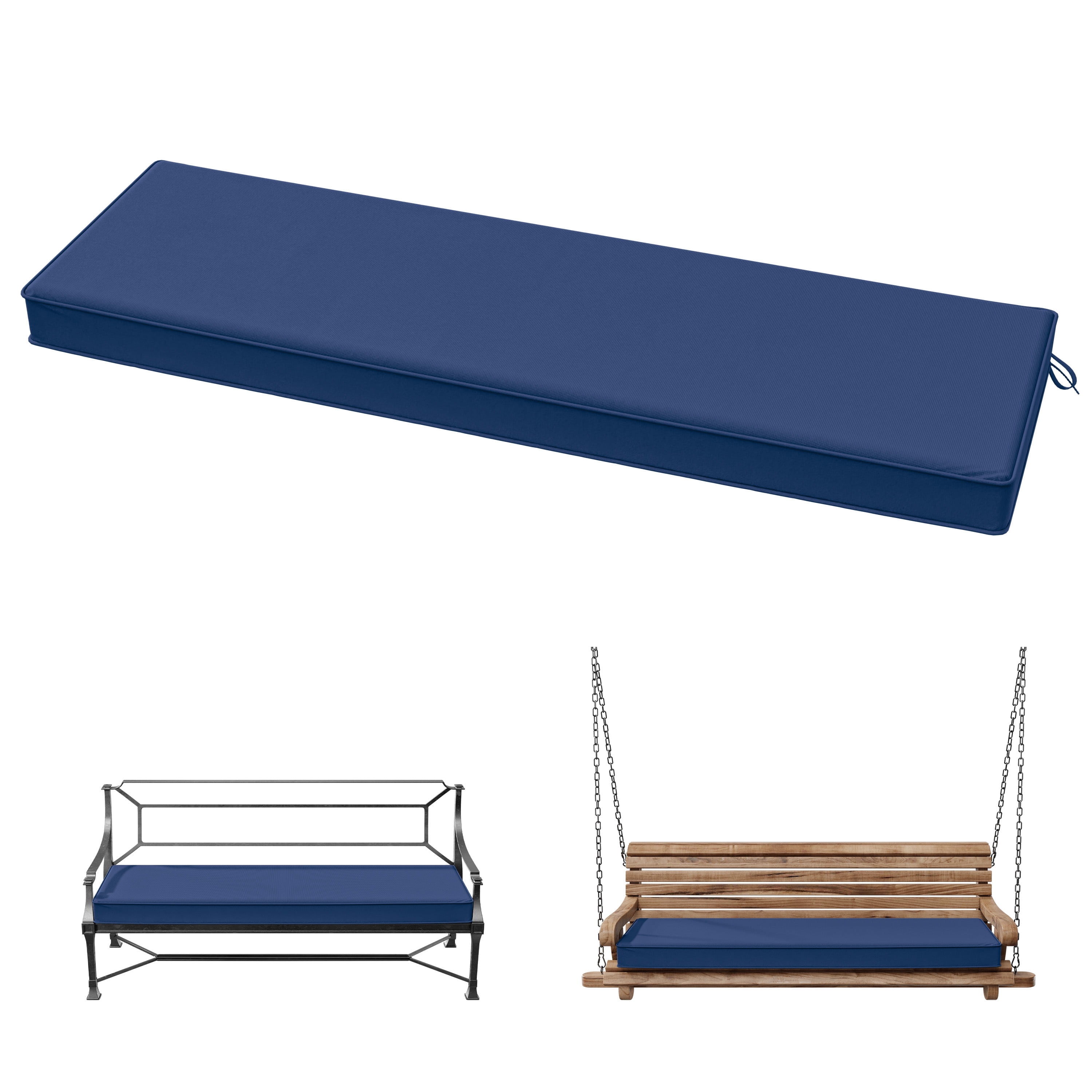 Kimunuk Outdoor Bench Cushion 60 x 18 x 3.5 Inch, Memory Foam Bench Cushion Waterproof Porch Swing Pad for Patio Furniture with Strap, Blue