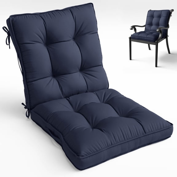 Kimunuk Outdoor Chair Cushions Set of 1, 43 x 23 x 5 in Non Slip Porch Swing Cushion Seat Back Cushions with Ties for Indoor Patio Rocking Chair, Navy Blue
