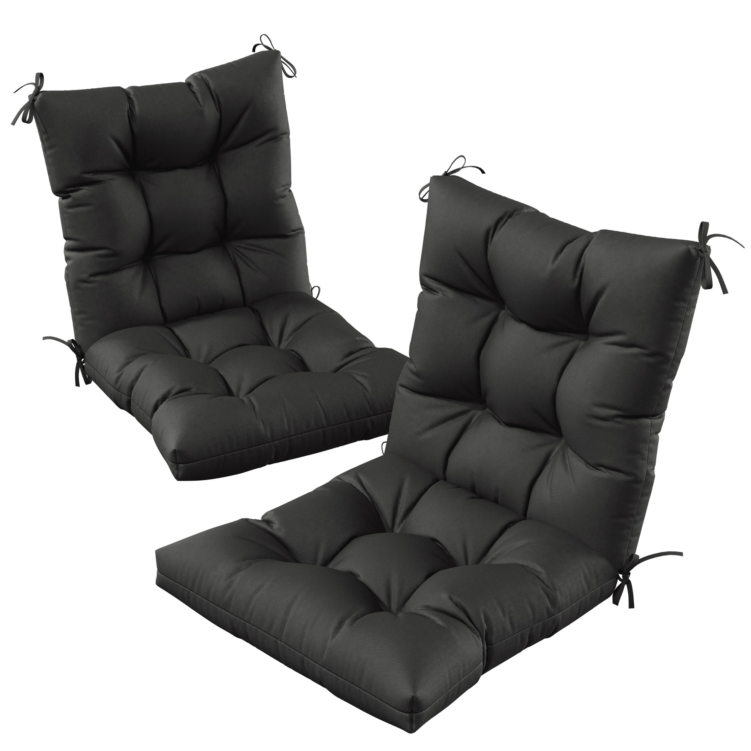 Kimunuk Outdoor Chair Cushions Set of 2, 42 x 21 x 5 in Non Slip Porch Swing Cushion Seat Back Cushions with Ties for Indoor Patio Rocking Chair, Black