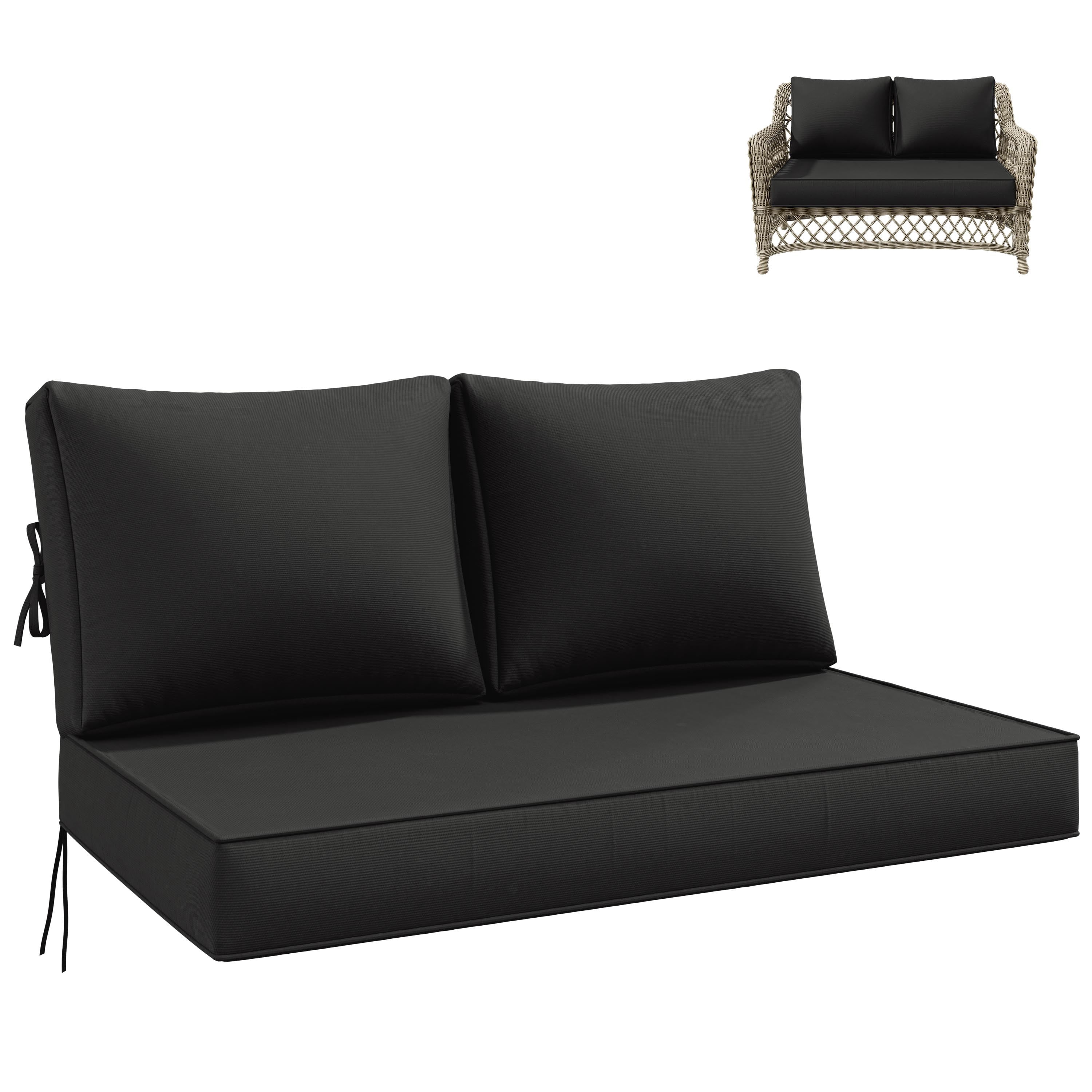 Kimunuk Outdoor Loveseat Cushion Set, 46" x 26" x 5" Waterproof Patio Furniture Cushions for Couch Bench Swing, Black