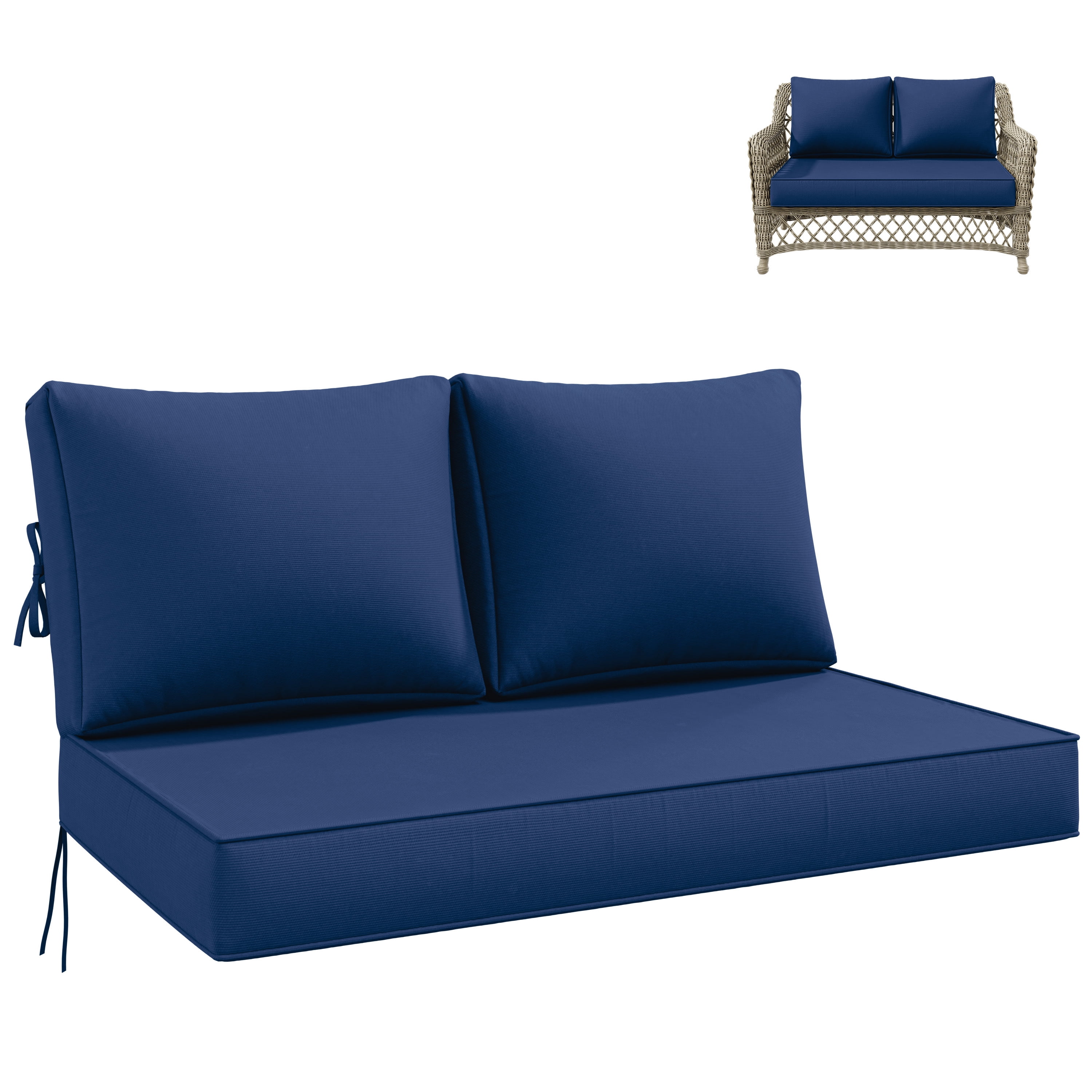 Kimunuk Outdoor Loveseat Cushion Set, 46" x 26" x 5" Waterproof Patio Furniture Cushions for Couch Bench Swing, Blue