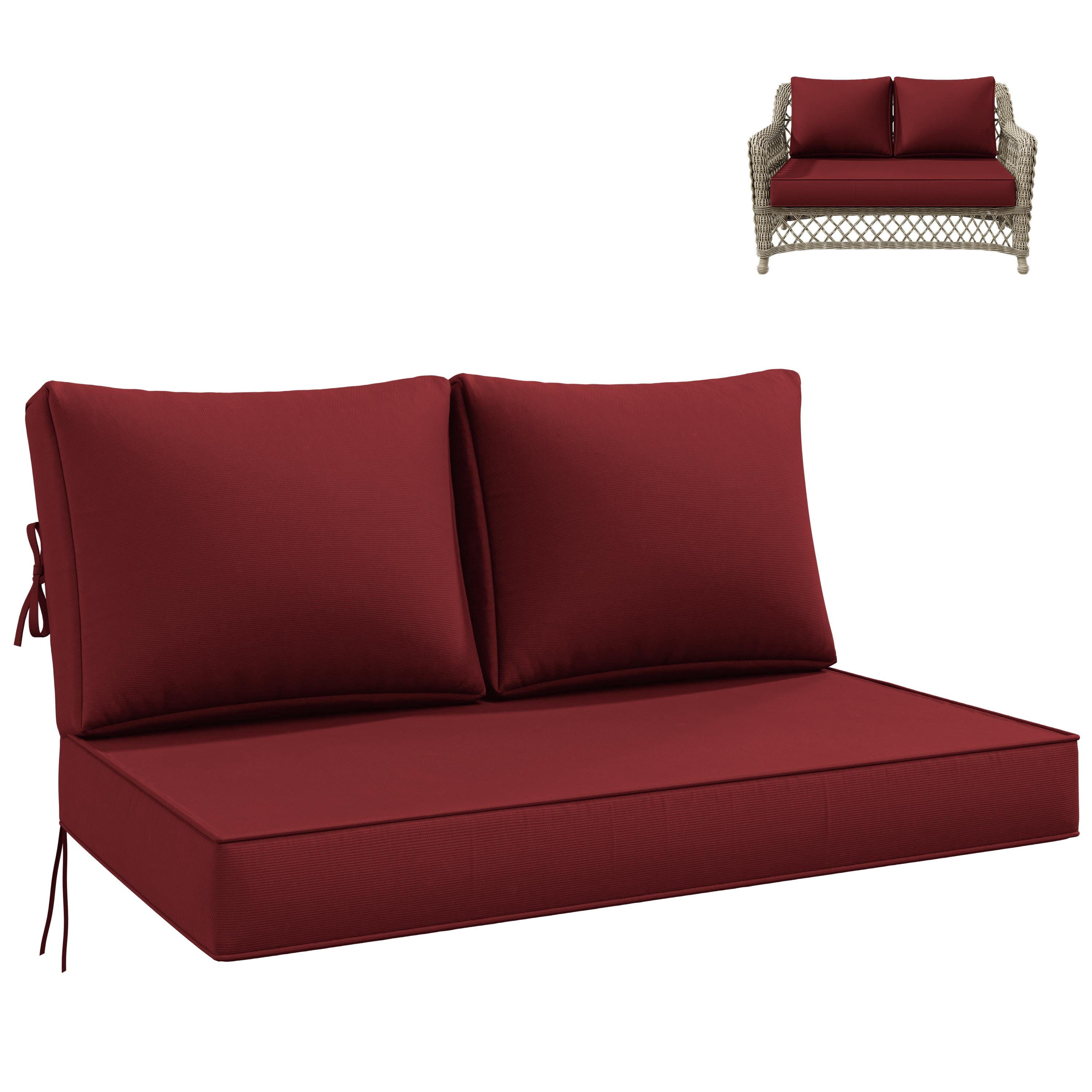 Kimunuk Outdoor Loveseat Cushion Set, 46" x 26" x 5" Waterproof Patio Furniture Cushions for Couch Bench Swing, Burgundy