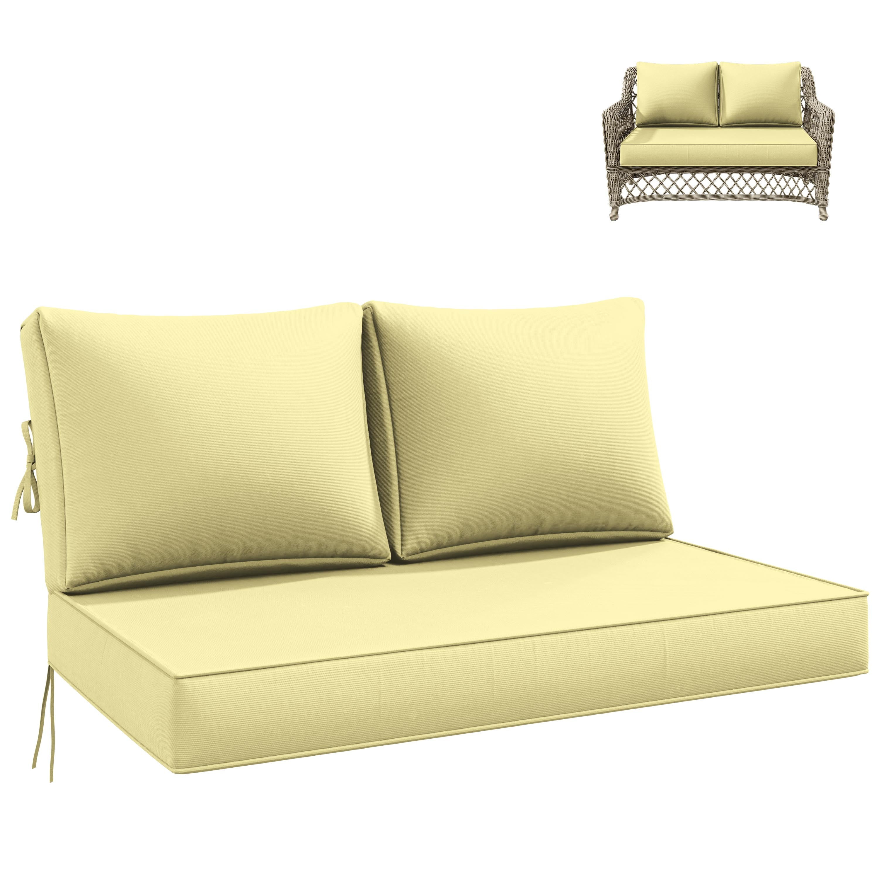 Kimunuk Outdoor Loveseat Cushion Set, 46" x 26" x 5" Waterproof Patio Furniture Cushions for Couch Bench Swing, Light Yellow