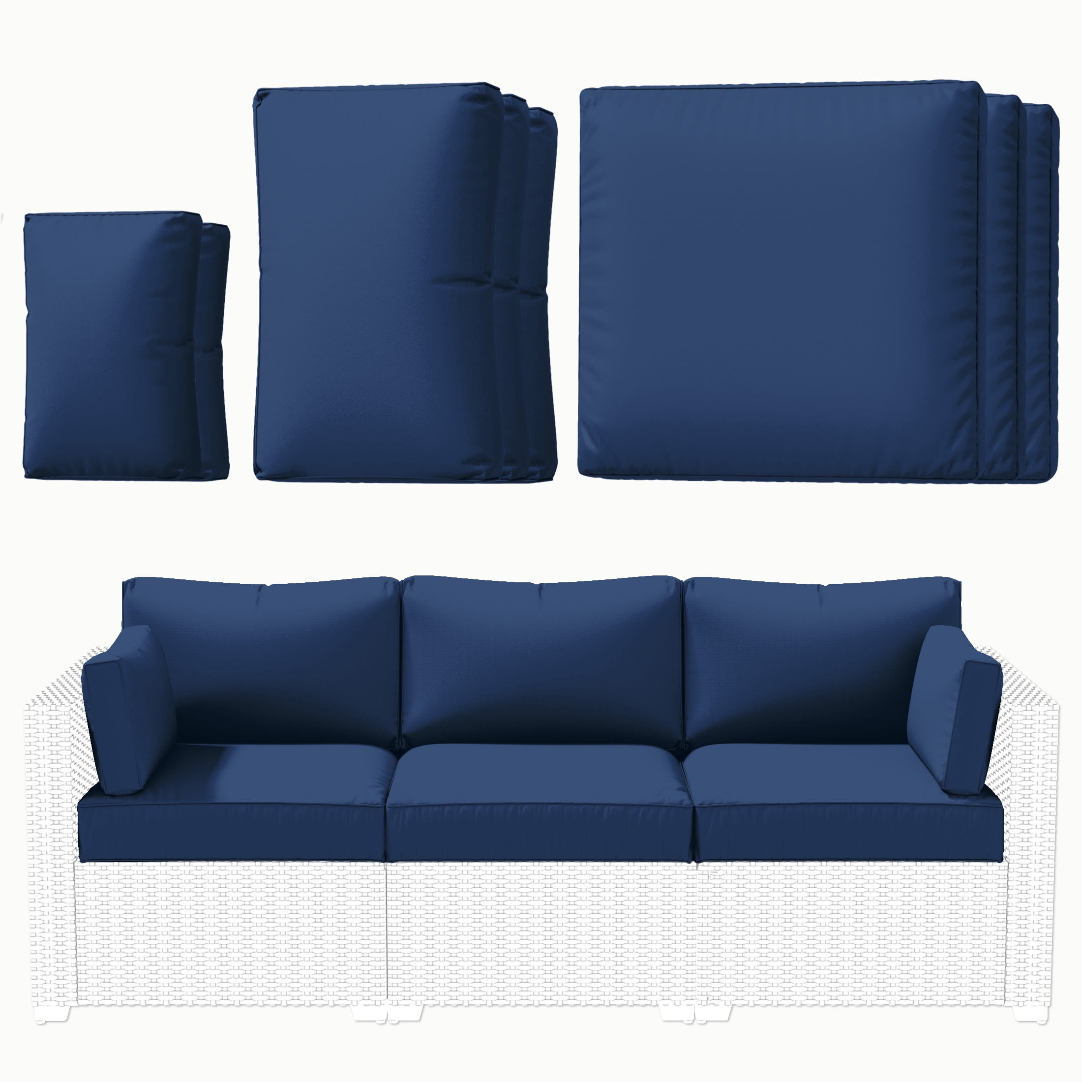 Kimunuk Outdoor Replacement Cushions for Patio Furniture, 4" Foam High-Density, 8-Piece Water-Resistant Outdoor Cushion for 3-Seat Sectional Patio Conversation Sets, Liner&Cover, Blue