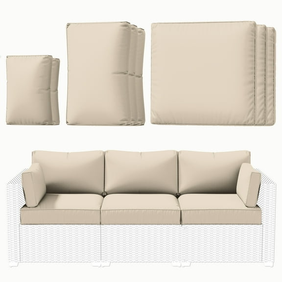 Kimunuk Outdoor Replacement Cushions for Patio Furniture, 4" Foam High-Density, 8-Piece Water-Resistant Outdoor Cushion for 3-Seat Sectional Patio Conversation Sets, Liner&Cover, Cream