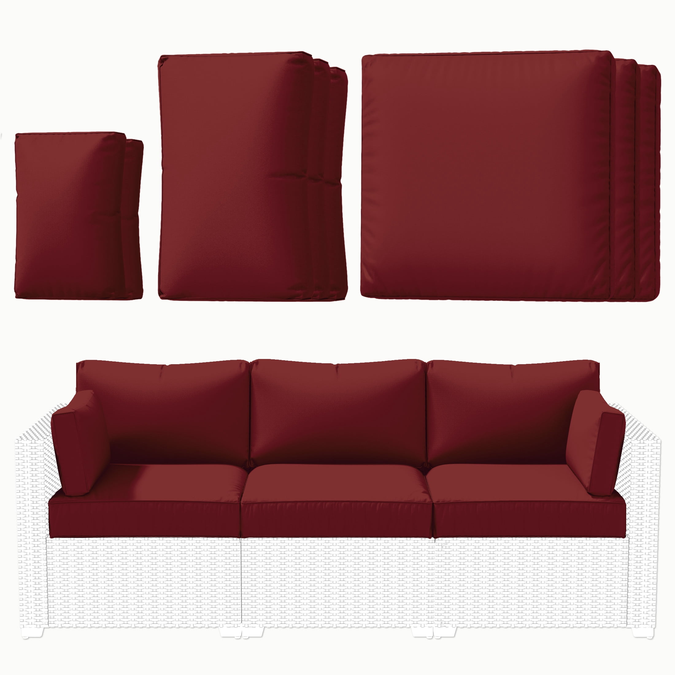 Kimunuk Outdoor Replacement Cushions for Patio Furniture, 4" Foam High-Density, 8-Piece Water-Resistant Outdoor Cushion for 3-Seat Sectional Patio Conversation Sets, Liner&Cover, Burgundy