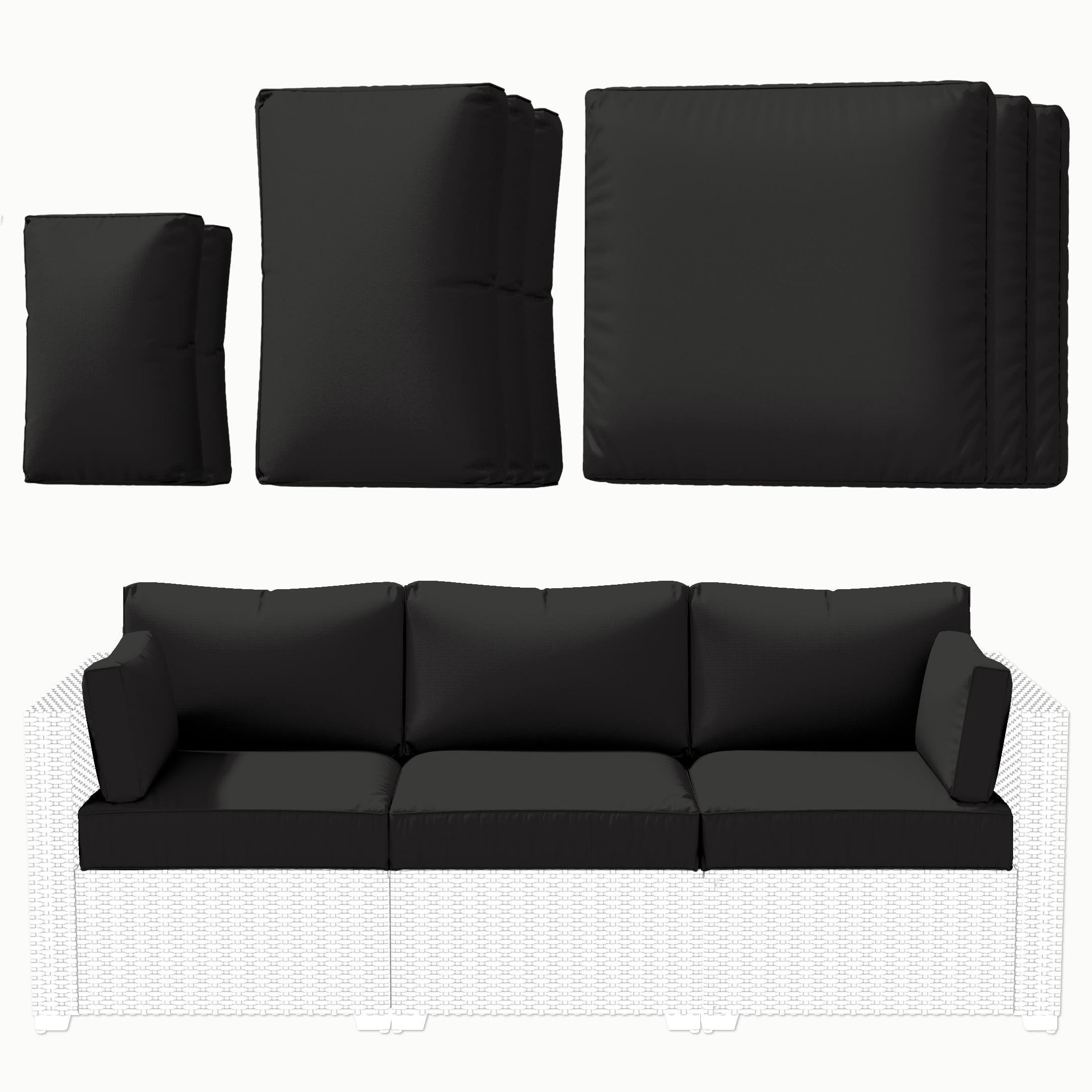 Kimunuk Outdoor Replacement Cushions for Patio Furniture, 4" Foam High-Density, 8-Piece Water-Resistant Outdoor Cushion for 3-Seat Sectional Patio Conversation Sets, Liner&Cover, Black