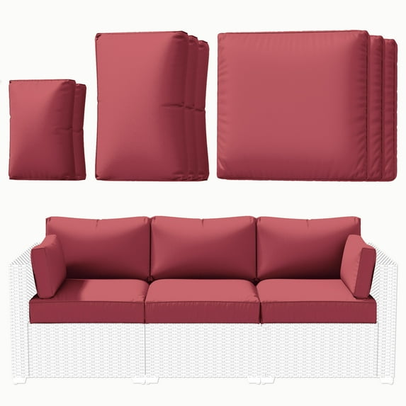 Kimunuk Outdoor Replacement Cushions for Patio Furniture, 4" Foam High-Density, 8-Piece Water-Resistant Outdoor Cushion for 3-Seat Sectional Patio Conversation Sets, Liner&Cover, Fuchsia Red