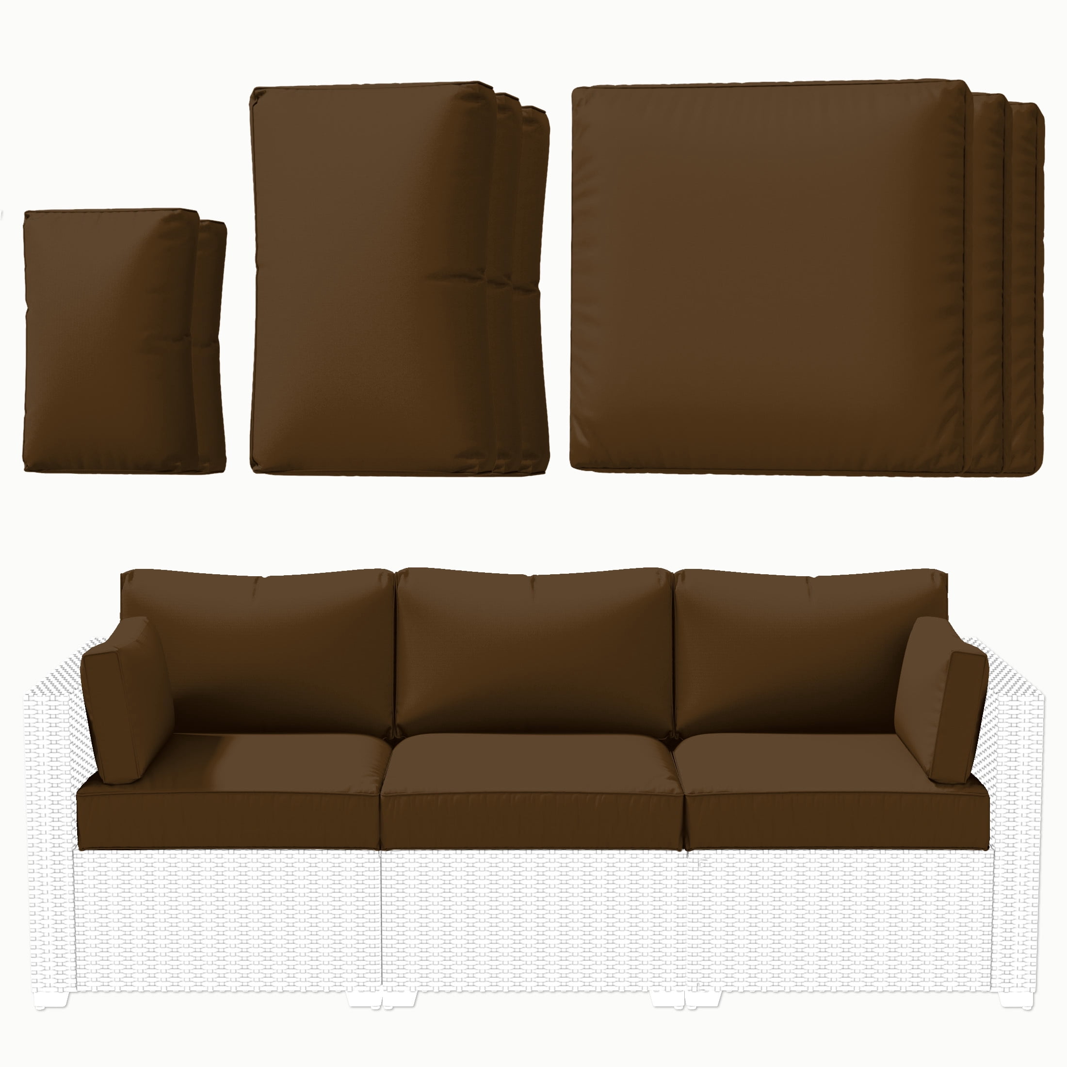 Kimunuk Outdoor Replacement Cushions for Patio Furniture, 4" Foam High-Density, 8-Piece Water-Resistant Outdoor Cushion for 3-Seat Sectional Patio Conversation Sets, Liner&Cover, Chocolate