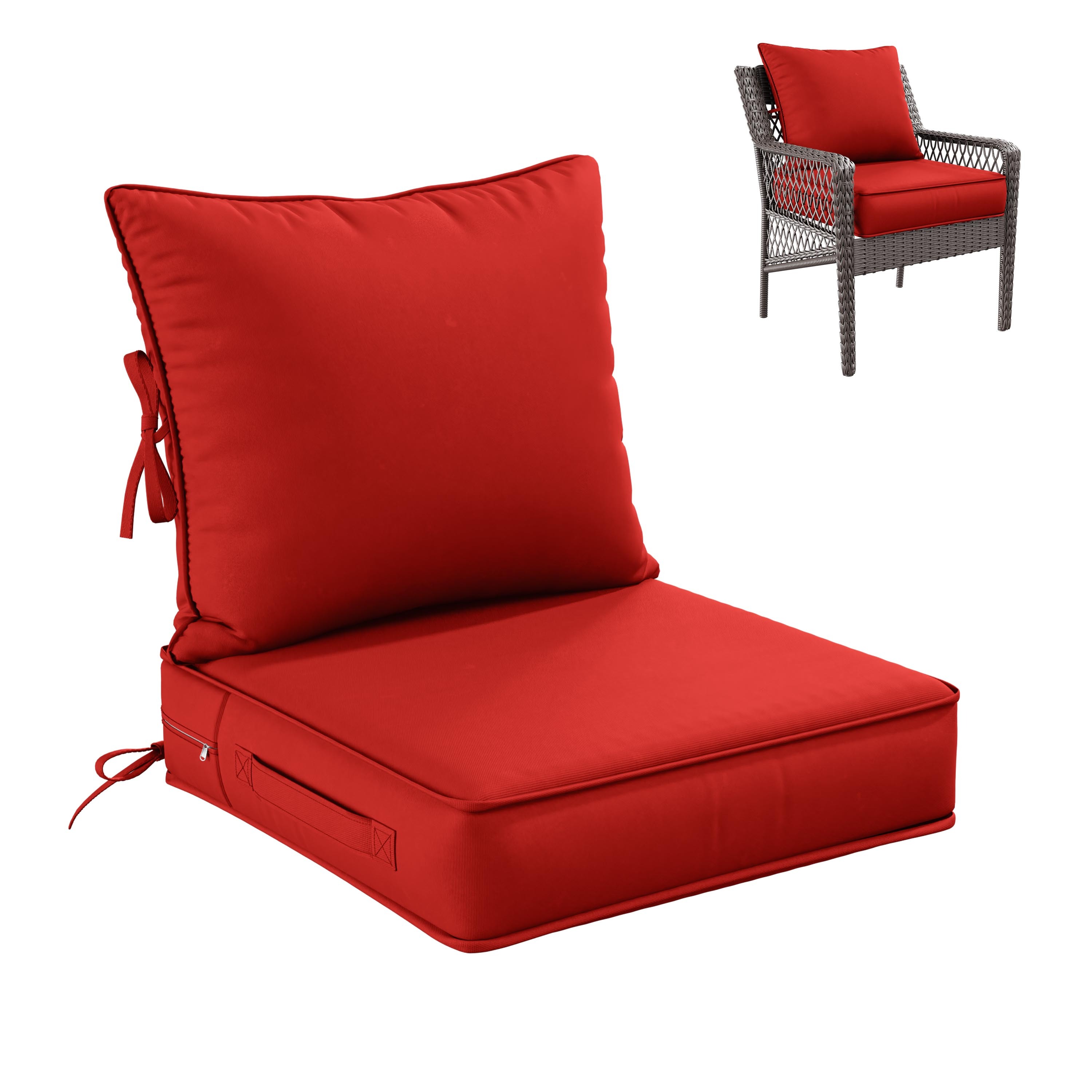 Kimunuk Outdoor Seat Cushion Set, 19" X 19" X 4" Water-Resistant & Fade-Resistant Patio Furniture Replacement Cushions with Handle and Straps for Sofa Chair, Red