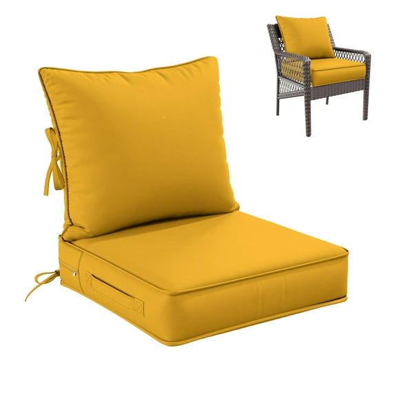 Kimunuk Outdoor Seat Cushion Set, 19" X 19" X 4" Water-Resistant & Fade-Resistant Patio Furniture Replacement Cushions with Handle and Straps for Sofa Chair, Yellow