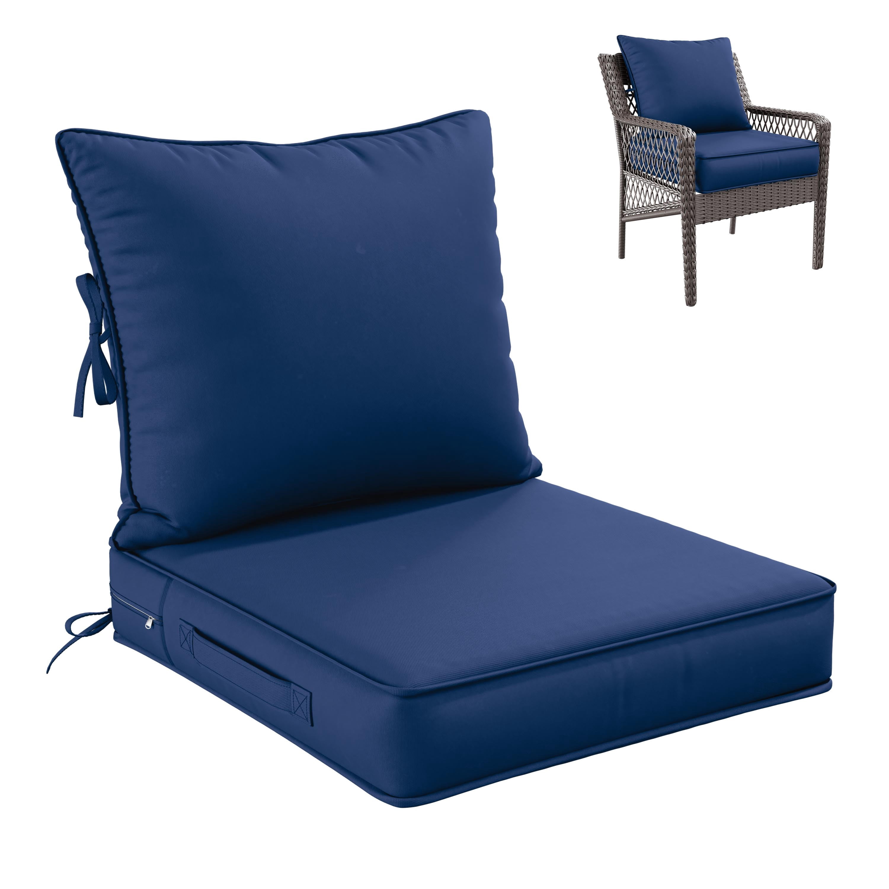 Kimunuk Outdoor Seat Cushion Set, 22" X 24" X 4" Water-Resistant & Fade-Resistant Patio Furniture Replacement Cushions with Handle and Straps for Sofa Chair, Blue