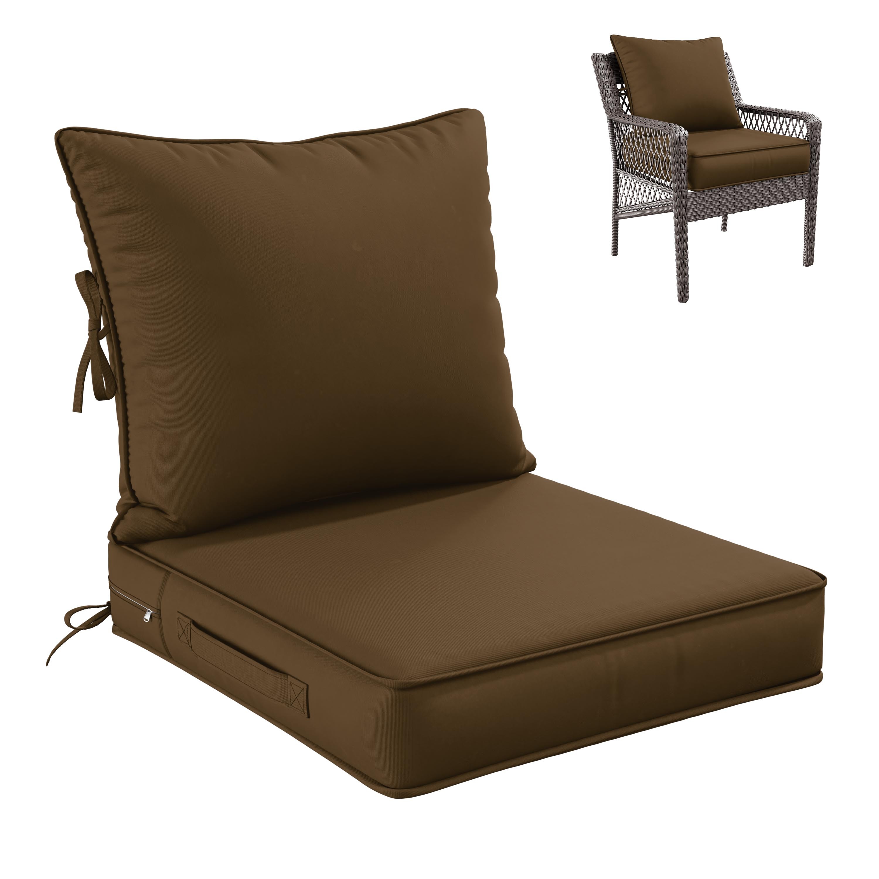 Kimunuk Outdoor Seat Cushion Set, 22" X 24" X 4" Water-Resistant & Fade-Resistant Patio Furniture Replacement Cushions with Handle and Straps for Sofa Chair, Chocolate