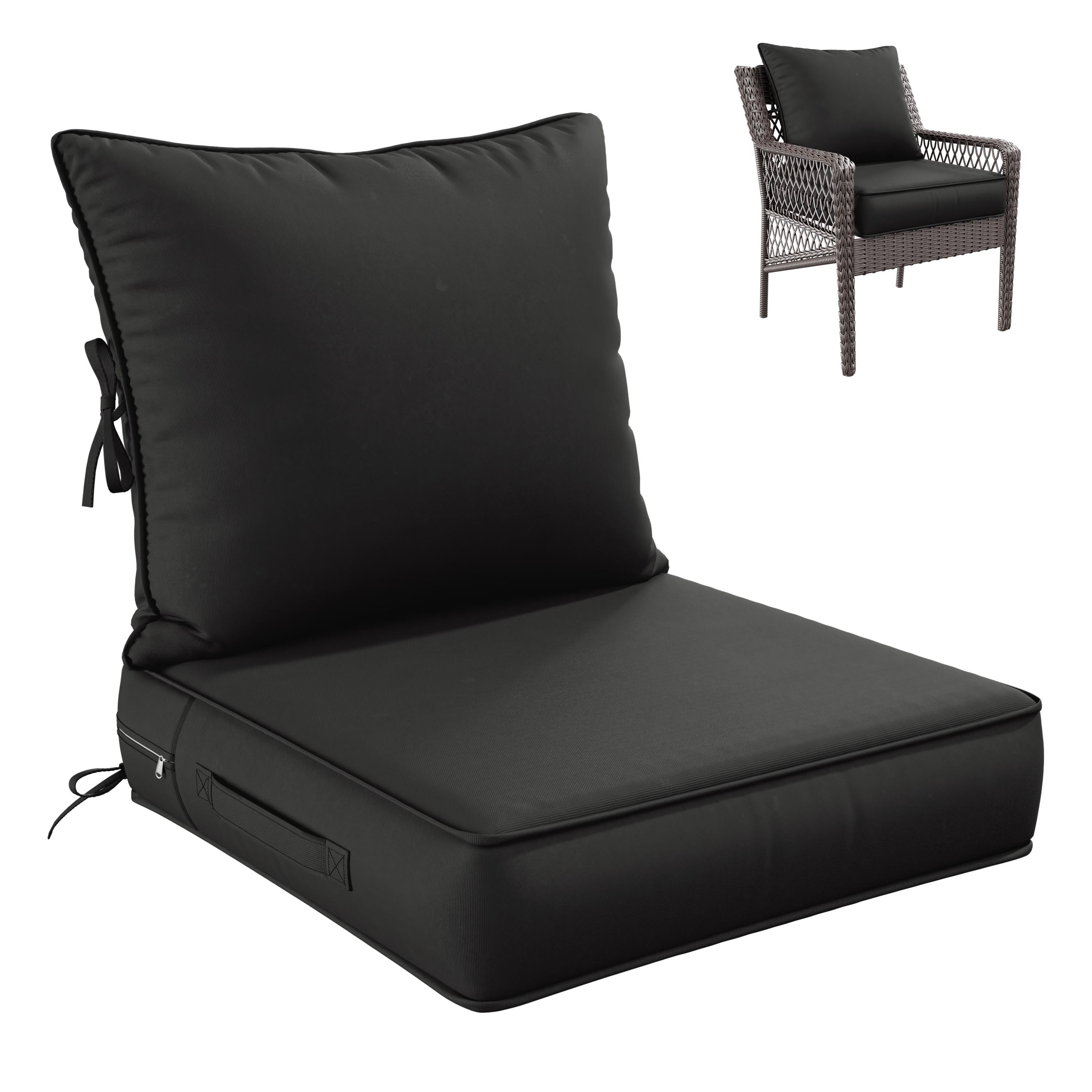Kimunuk Outdoor Seat Cushion Set, 24" X 24" X 4" Water-Resistant & Fade-Resistant Patio Furniture Replacement Cushions with Handle and Straps for Sofa Chair, Black