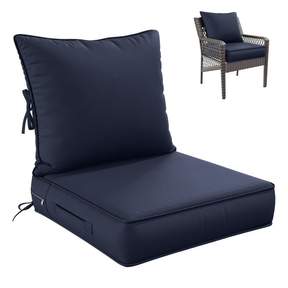Kimunuk Outdoor Seat Cushion Set, 24" X 24" X 4" Water-Resistant & Fade-Resistant Patio Furniture Replacement Cushions with Handle and Straps for Sofa Chair, Navy Blue