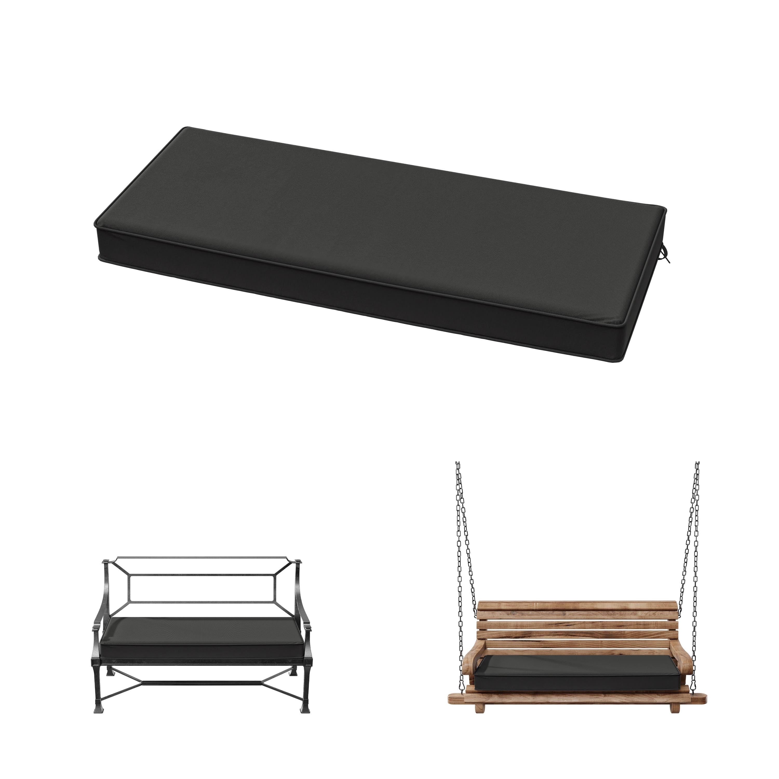 Kimunuk Patio Bench Cushion, 45" x 18" x 3.5" Waterproof Swing Cushion with Ties for Patio Porch Furniture, Black