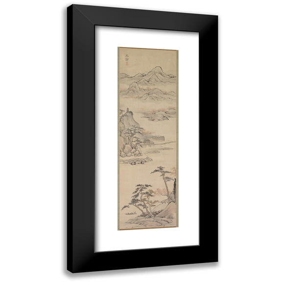 Kimura KenkadÅ 7x14 Black Modern Framed Museum Art Print Titled - Landscape with Boaters (Late 1700S-Early 1800s)