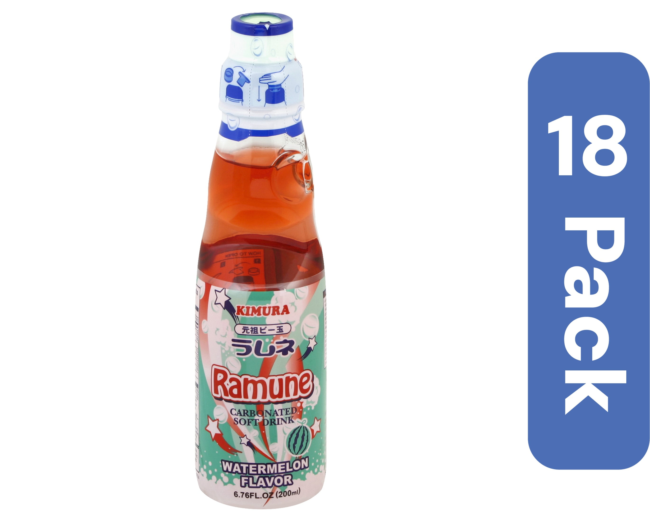 Kimura Watermelon Ramune Beverage 6.76 fl oz (Pack of 18)