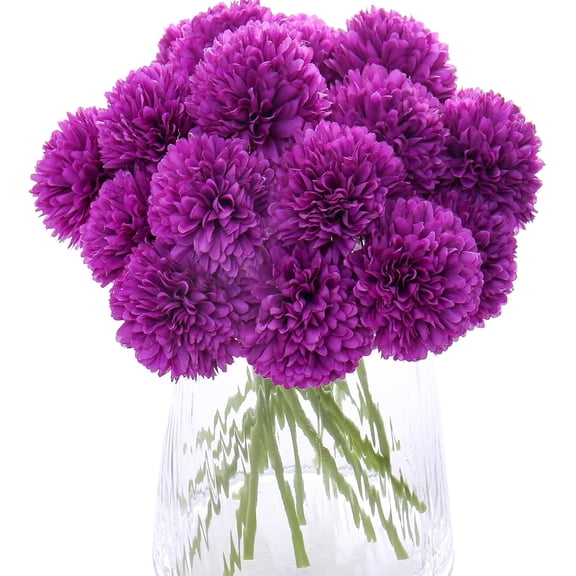 Kimura's Cabin 20pcs Fake Chrysanthemum Artificial Flowers Faux Silk Mums with Stem Balls Flowers for Vase Fillers Easter Home Table Floral Arrangements Wedding Party DIY Decoration(Yellow)